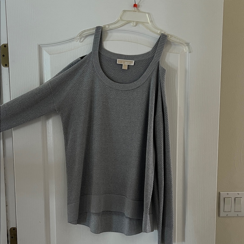 Michael Kors Gray Peep-Shoulder Sweater